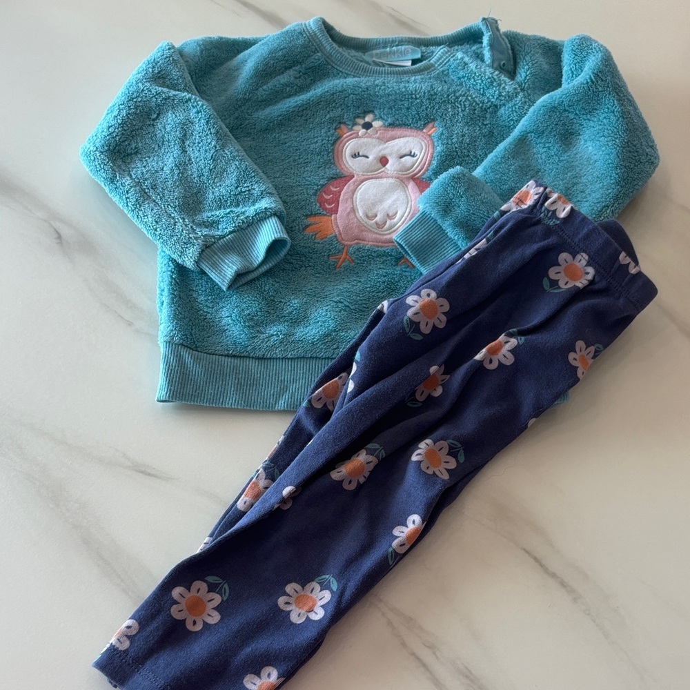 Pekkle Teal Owl Sweatshirt and Floral Leggings Set